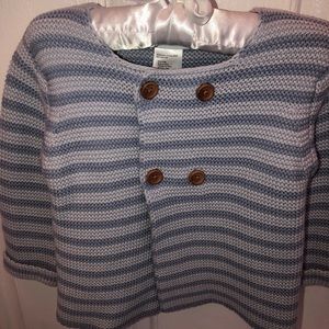DOUBLE BREASTED STRIPED BABY SWEATER JACKET BLUE
